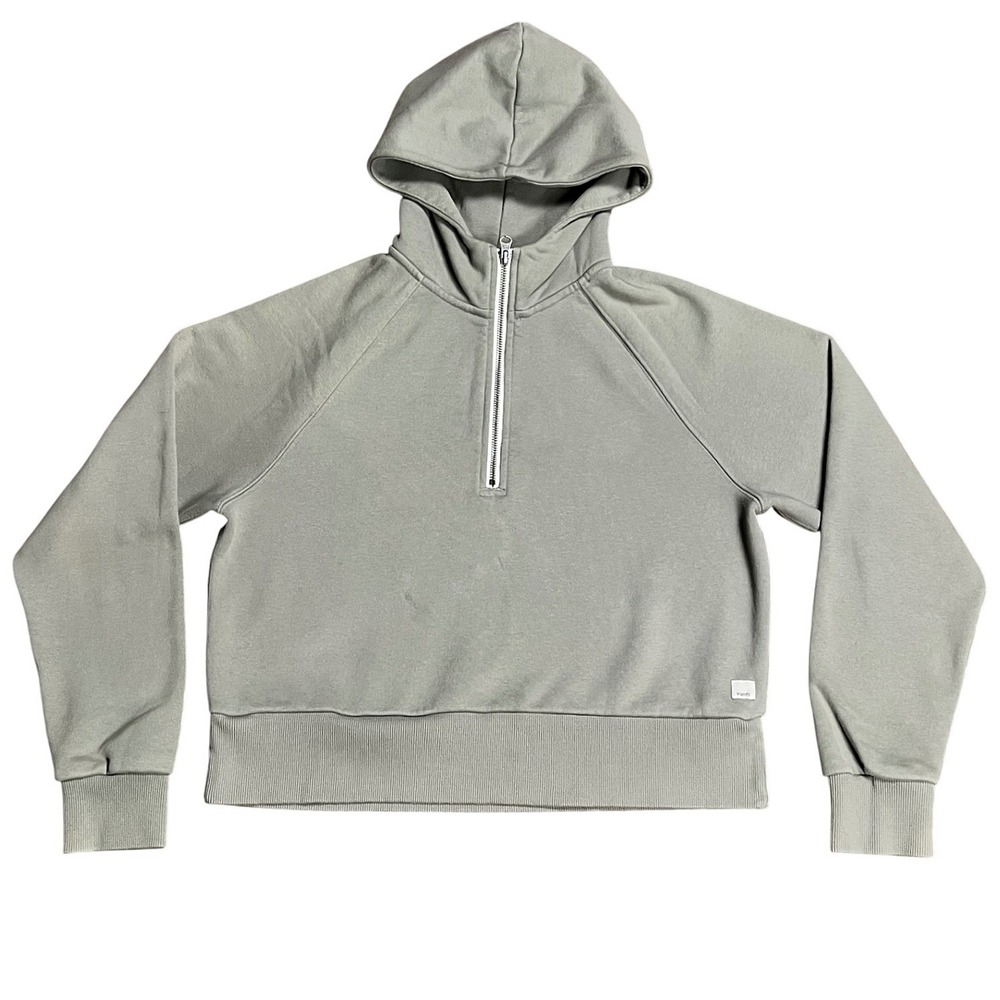 Vuori Restore Half-Zip Hoodie Sage Green Organic Cotton Crop Sweatshirt VW288 S